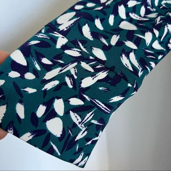 Eliza J Faux Wrap Collared Green Cream Navy Brushstroke Dress 6 - Picture 5 of 14